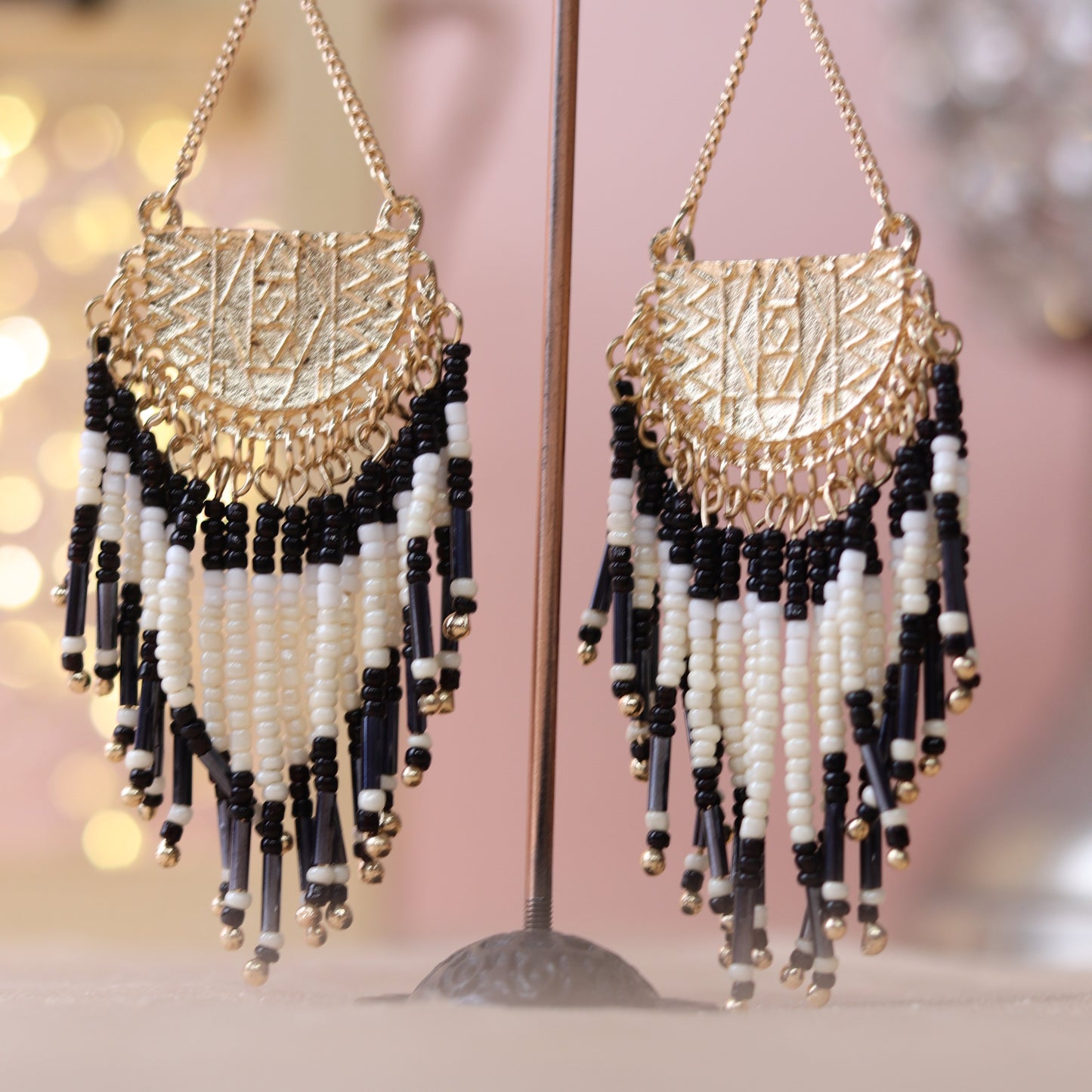 Gold toned beads drop earrings