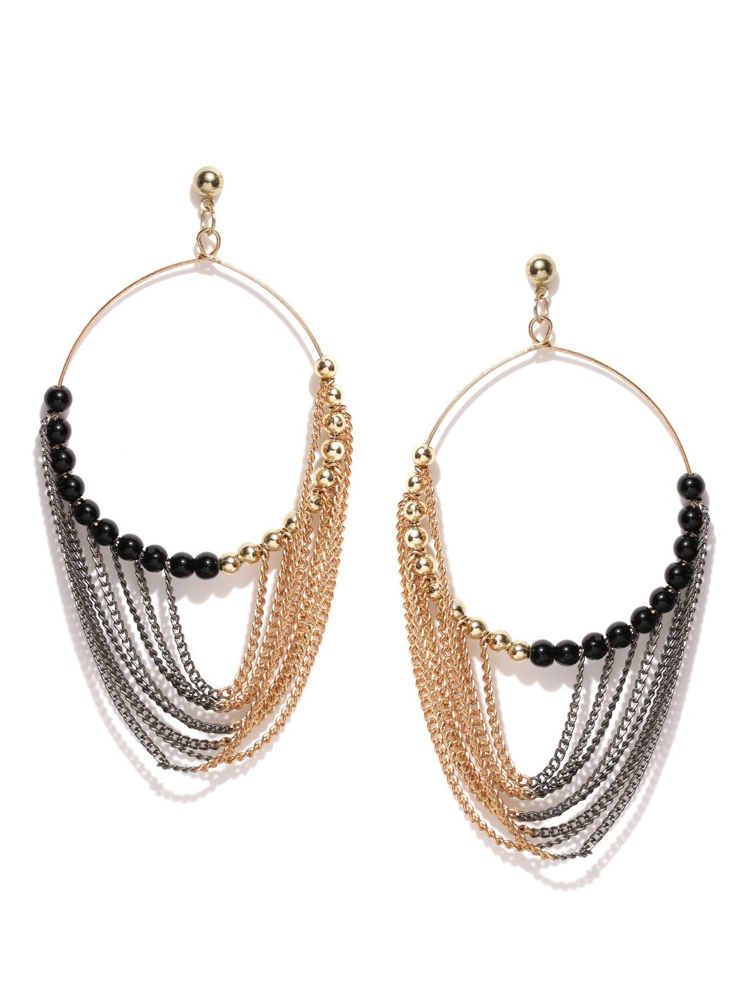 Black & gold toned chain drop earrings