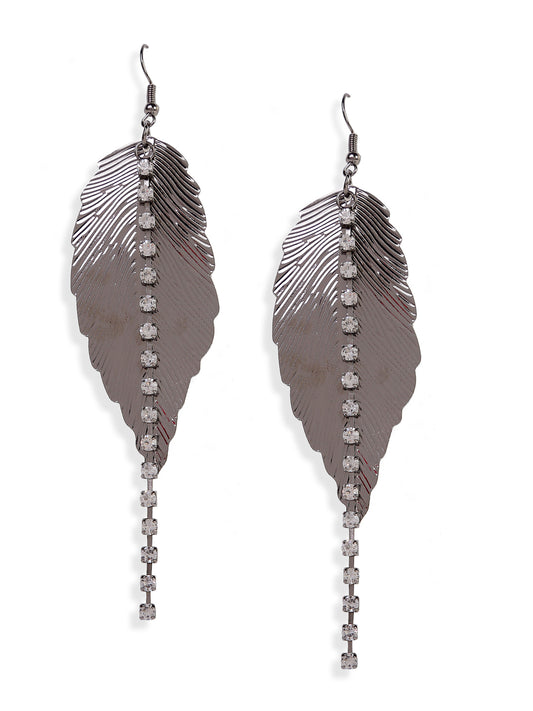 Blueberry metallic plated beaded detailing leaf drop earring