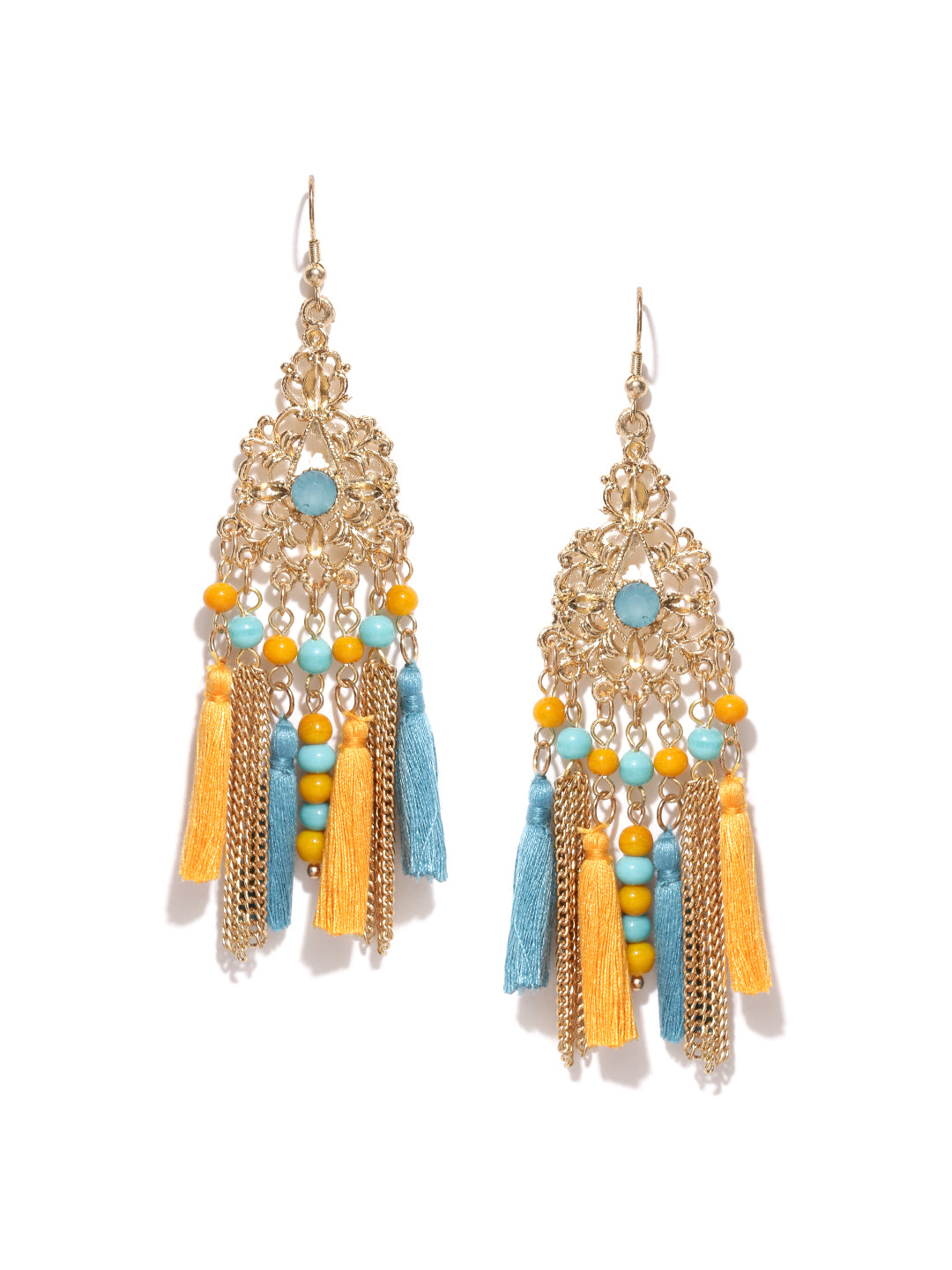 Gold toned stone studded drop earrings