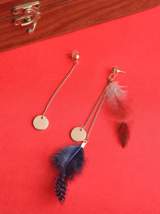 Mis-match feather drop earrings