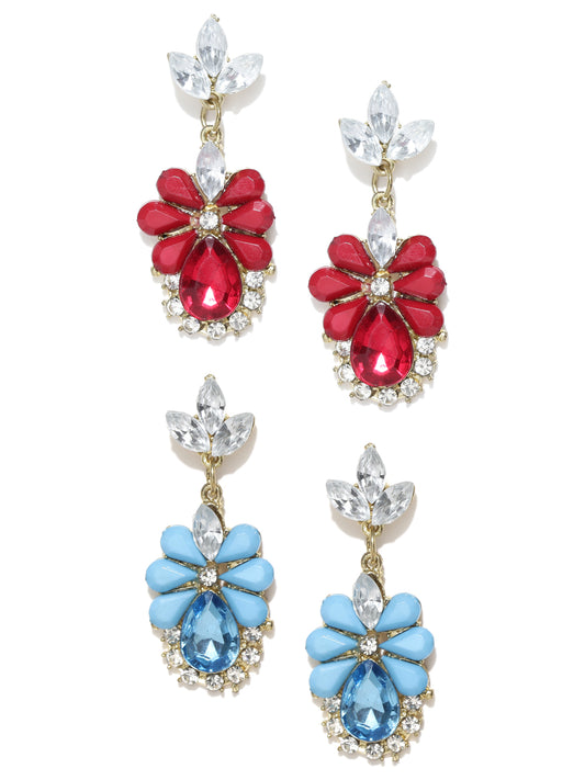 Blueberry set of 2 stone studded drop earrings