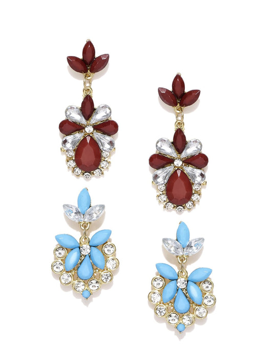 Blueberry set of 2 stone-studded drop earrings-onesize-brown