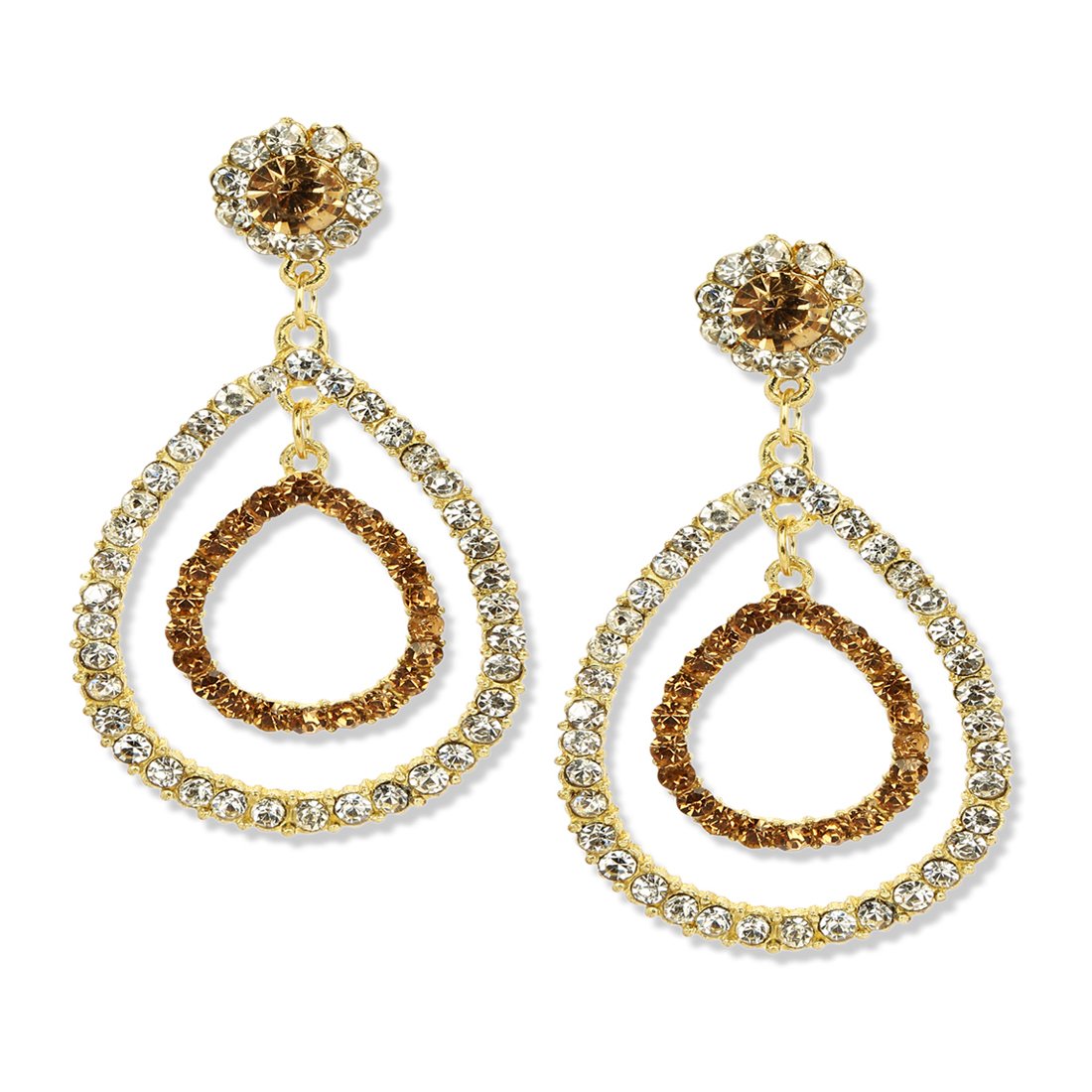 Gold toned double hoop studded earrings