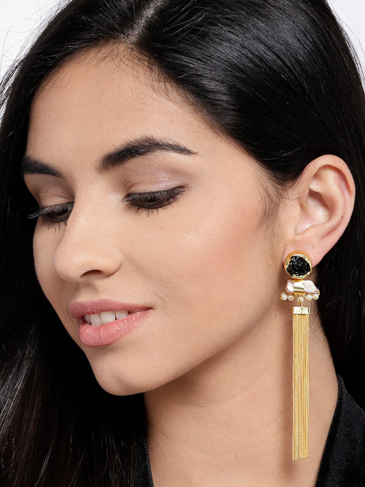 Blueberry gold plated tassel chain drop earring