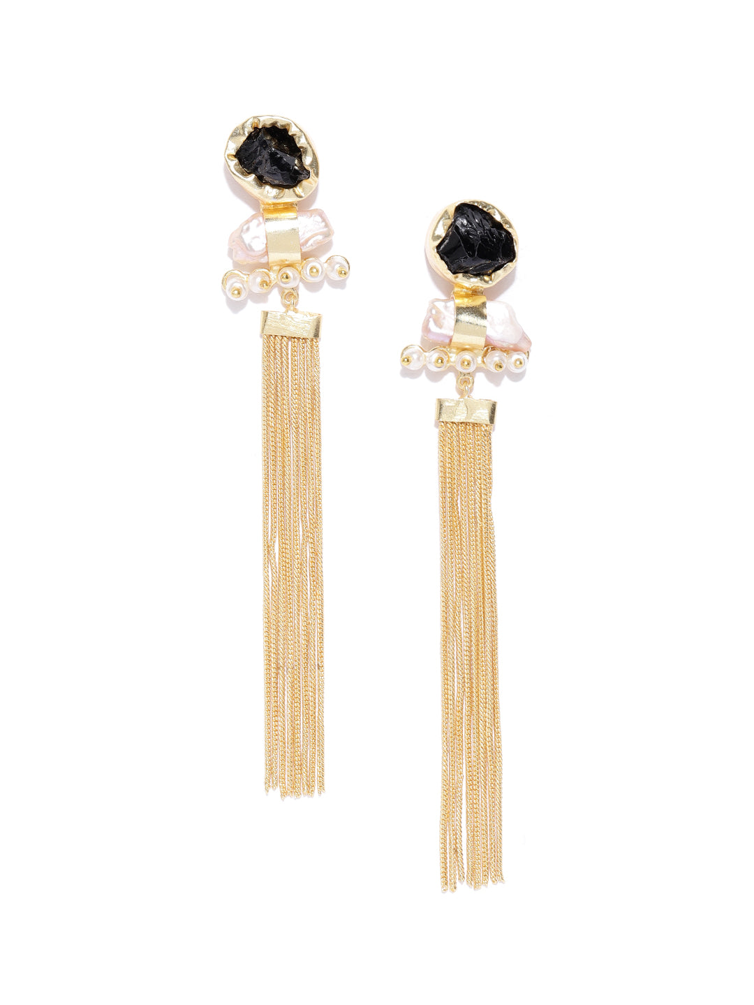 Blueberry gold plated tassel chain drop earring