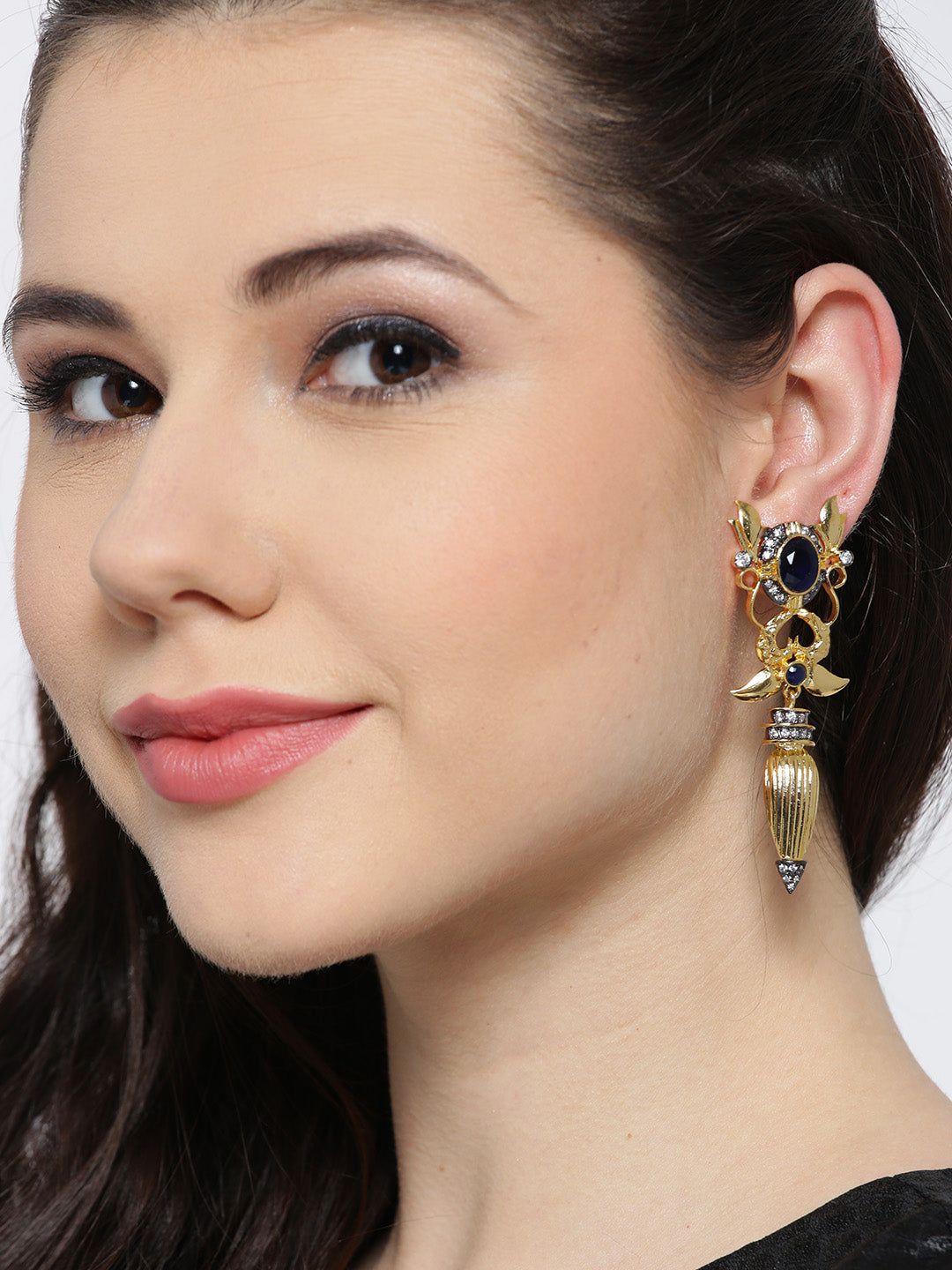 Blueberry gold plated black stone detailing drop earring