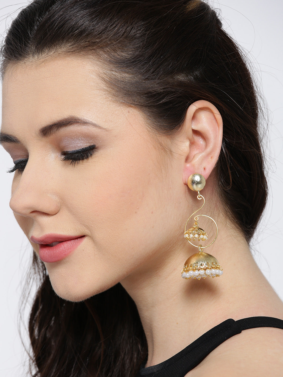 Gold plated handcrafted jhumki drop earrings