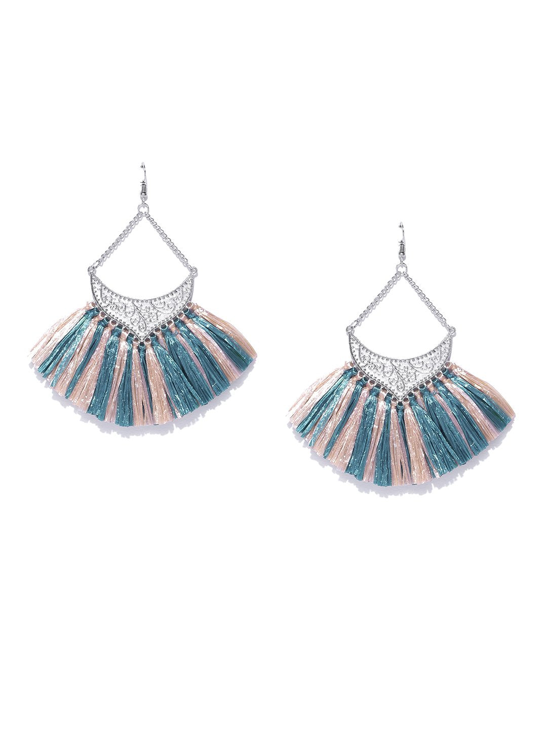 Blueberry silver and peach tassel earrings