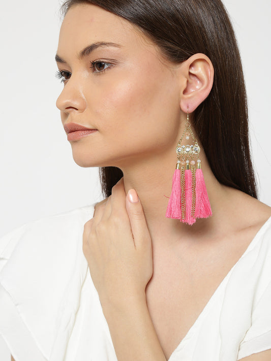 Blueberry Gold Toned Tassel Drop Earrings