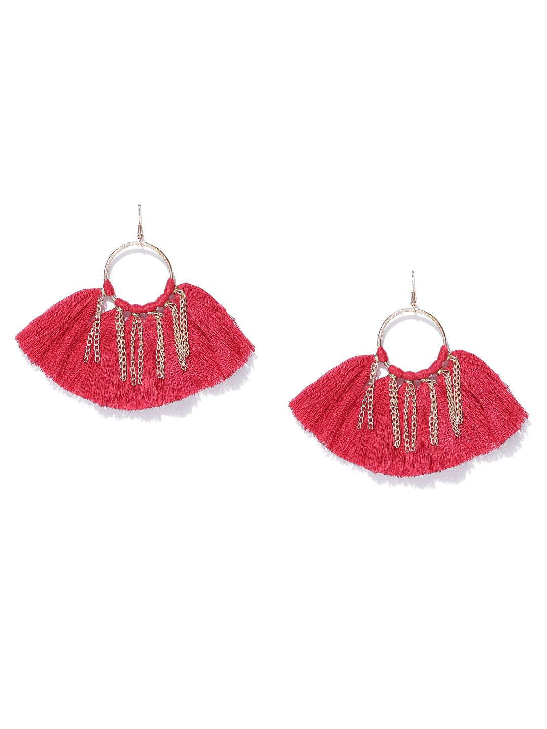 Blueberry red and gold tassel earrings