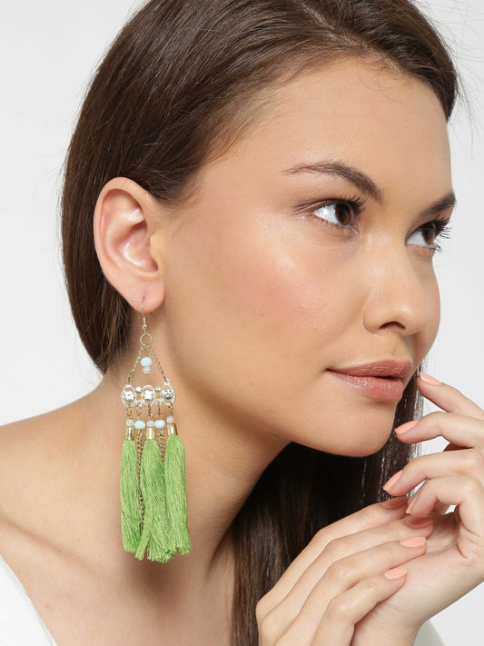 Blueberry Gold Toned Tassel Drop Earrings