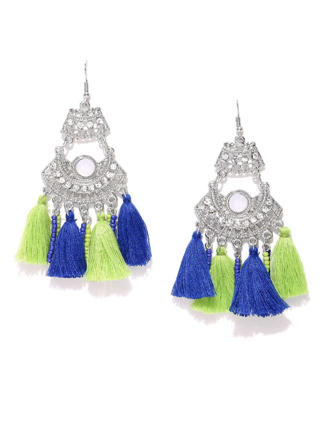 Blueberry silver toned tassel drop earrings