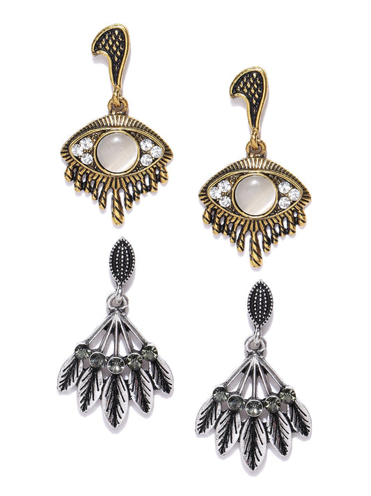Blueberry set of 2 oxidized silver and gold earrings