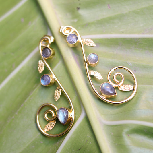 Blueberry gold plated agate stone detailing drop earring