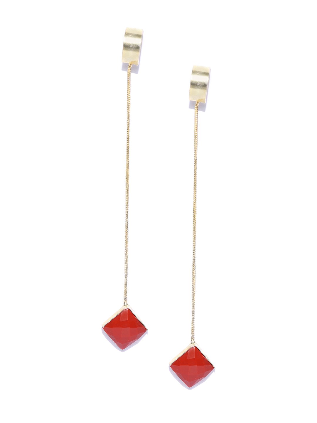 Blueberry gold plated red square shape stone detailing drop earring