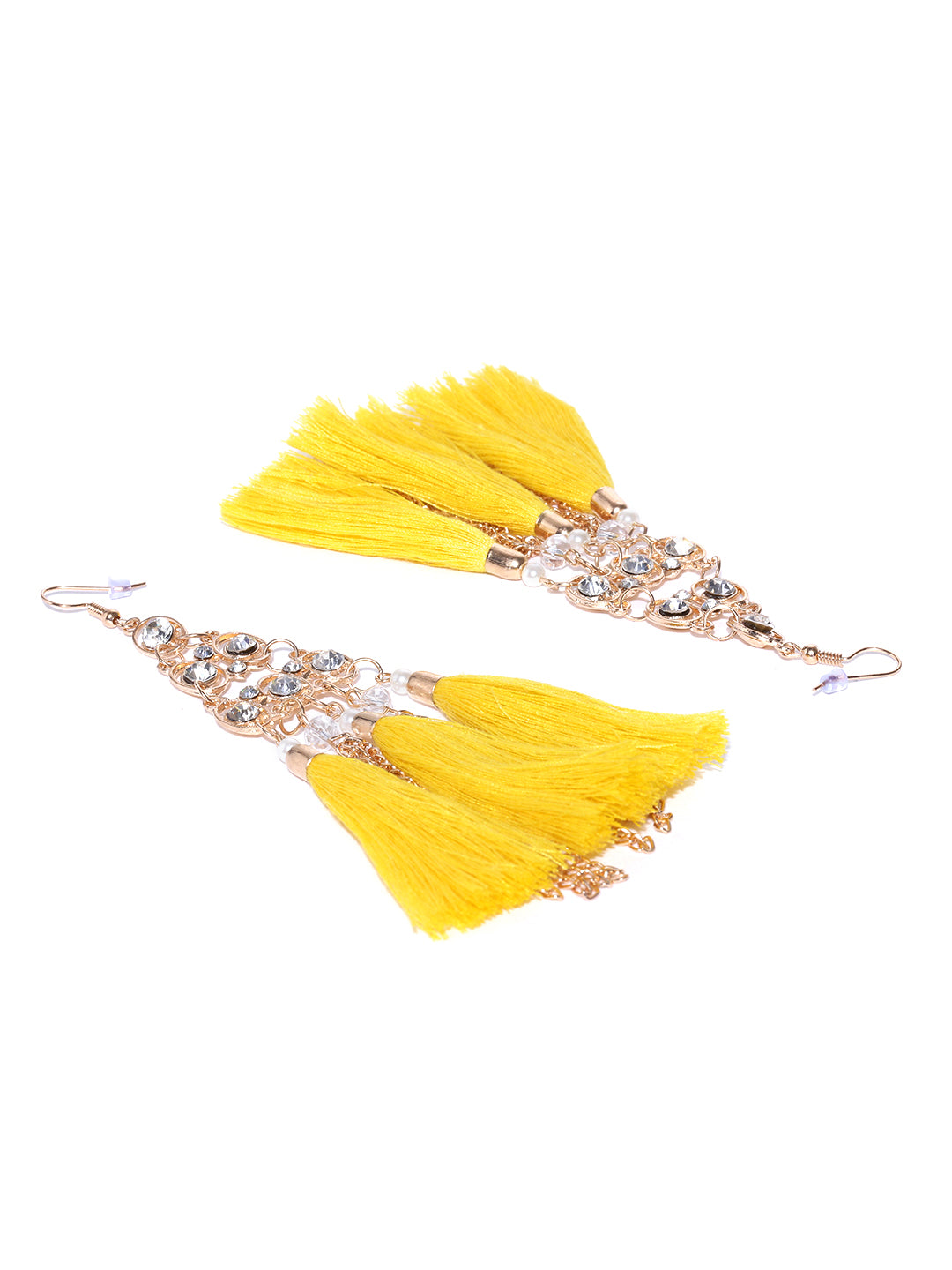 Blueberry gold-toned & yellow tassel drop earrings