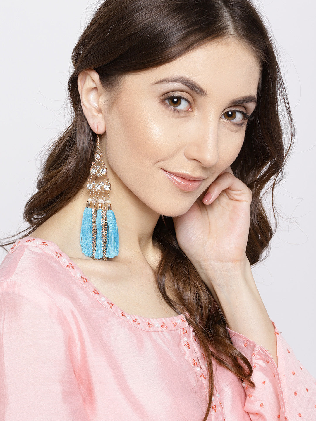 Blueberry gold toned and blue tassel drop earrings