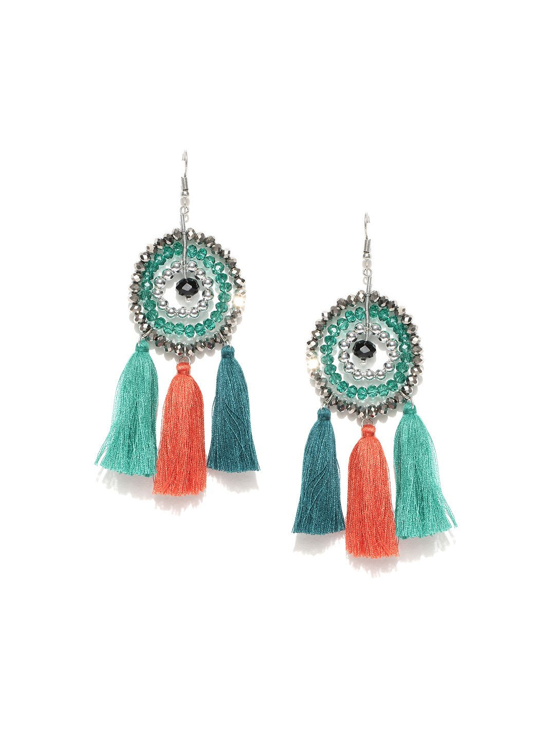 Blueberry concentric beads and tassel drop earrings