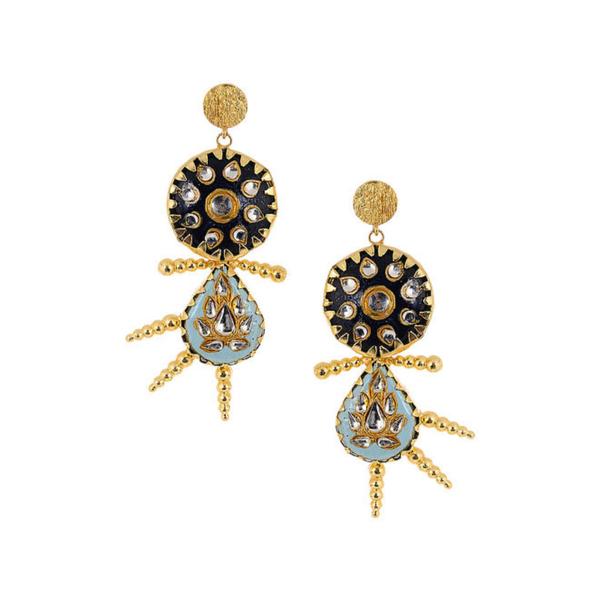 Blueberry gold plated stone detailing drop earring