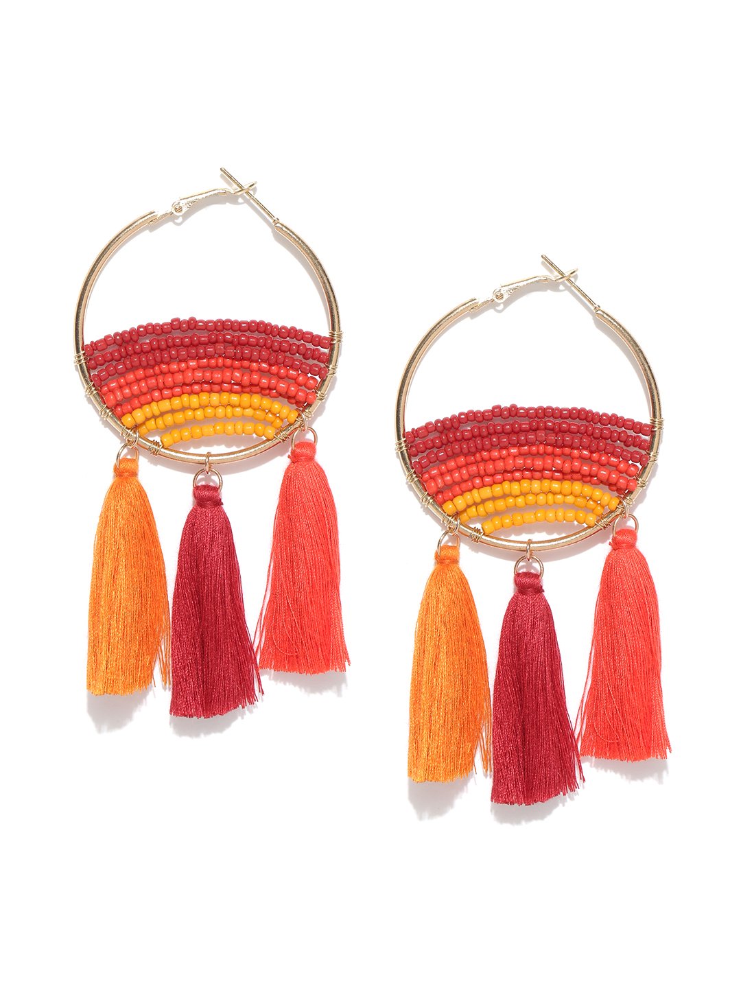 Blueberry multicoloured tassel drop hoop earrings