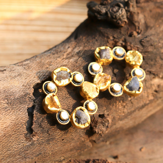 Blueberry gold polished handcrafted hoop earrings