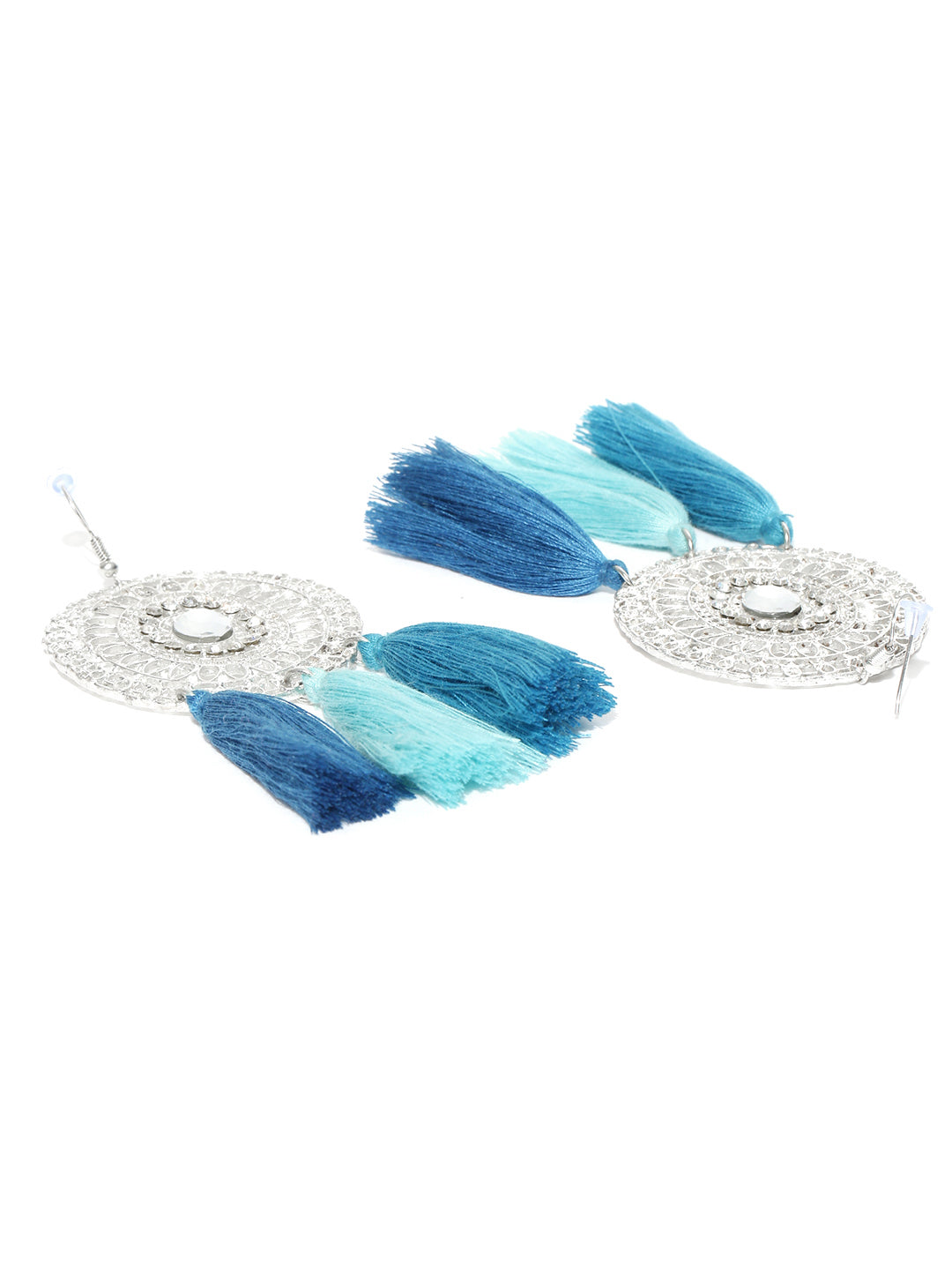 Blueberry silver toned and blue tassel earrings