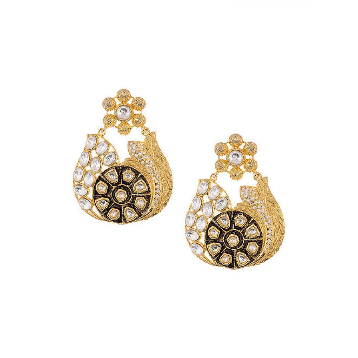 Blueberry gold plated kundan stone detailing drop earring