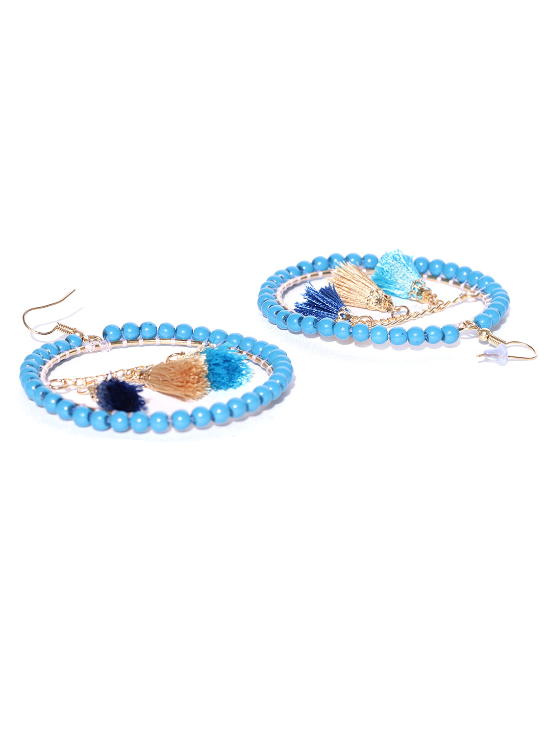 Blueberry gold and blue beads studded drop earring has tassel