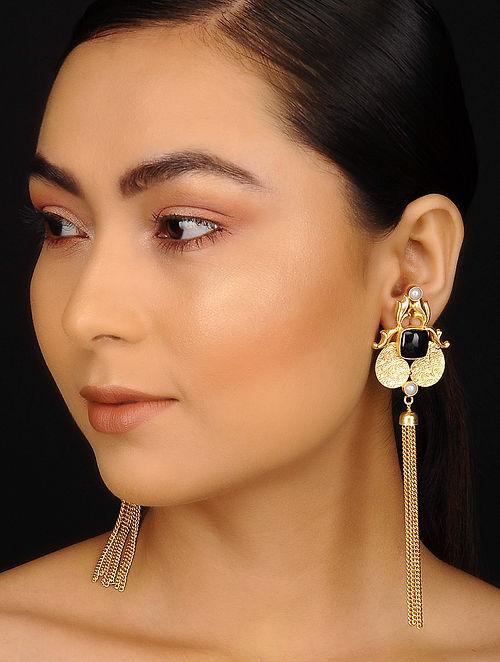 Blueberry gold plated tassel chain detailing drop earring