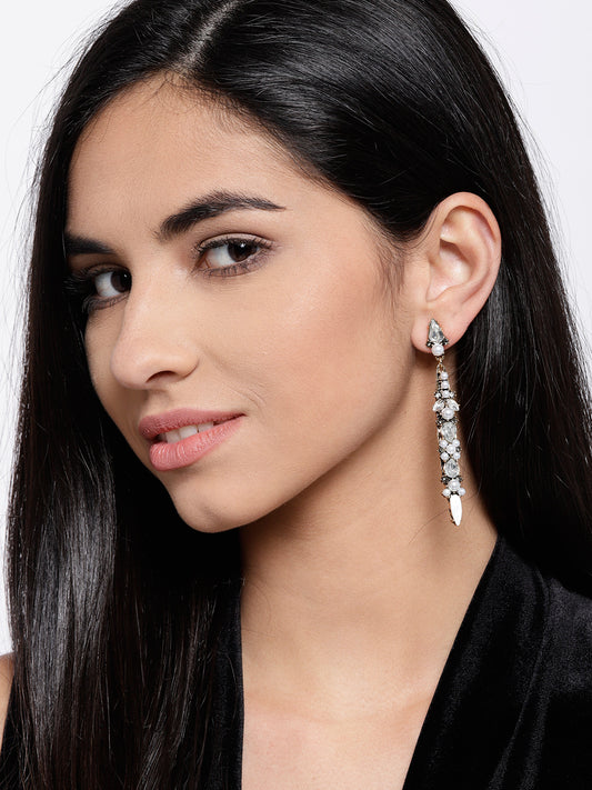Blueberry white stone studded drop earring