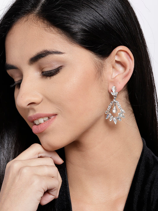 Blueberry silver-tone color stone studded drop earring