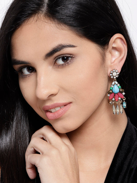 Blueberry multicolored stone studded drop earring