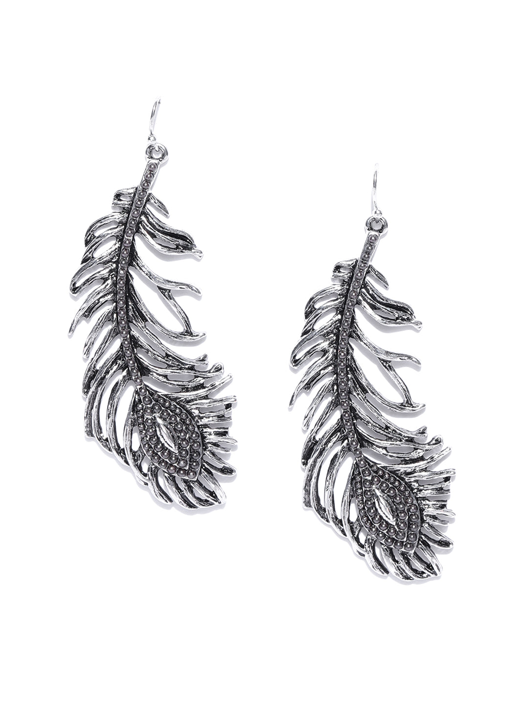 Blueberry antique silver feather shape drop earring