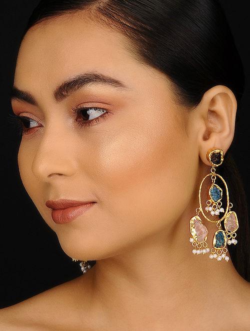 Blueberry gold plated multi color stone detailing drop earring