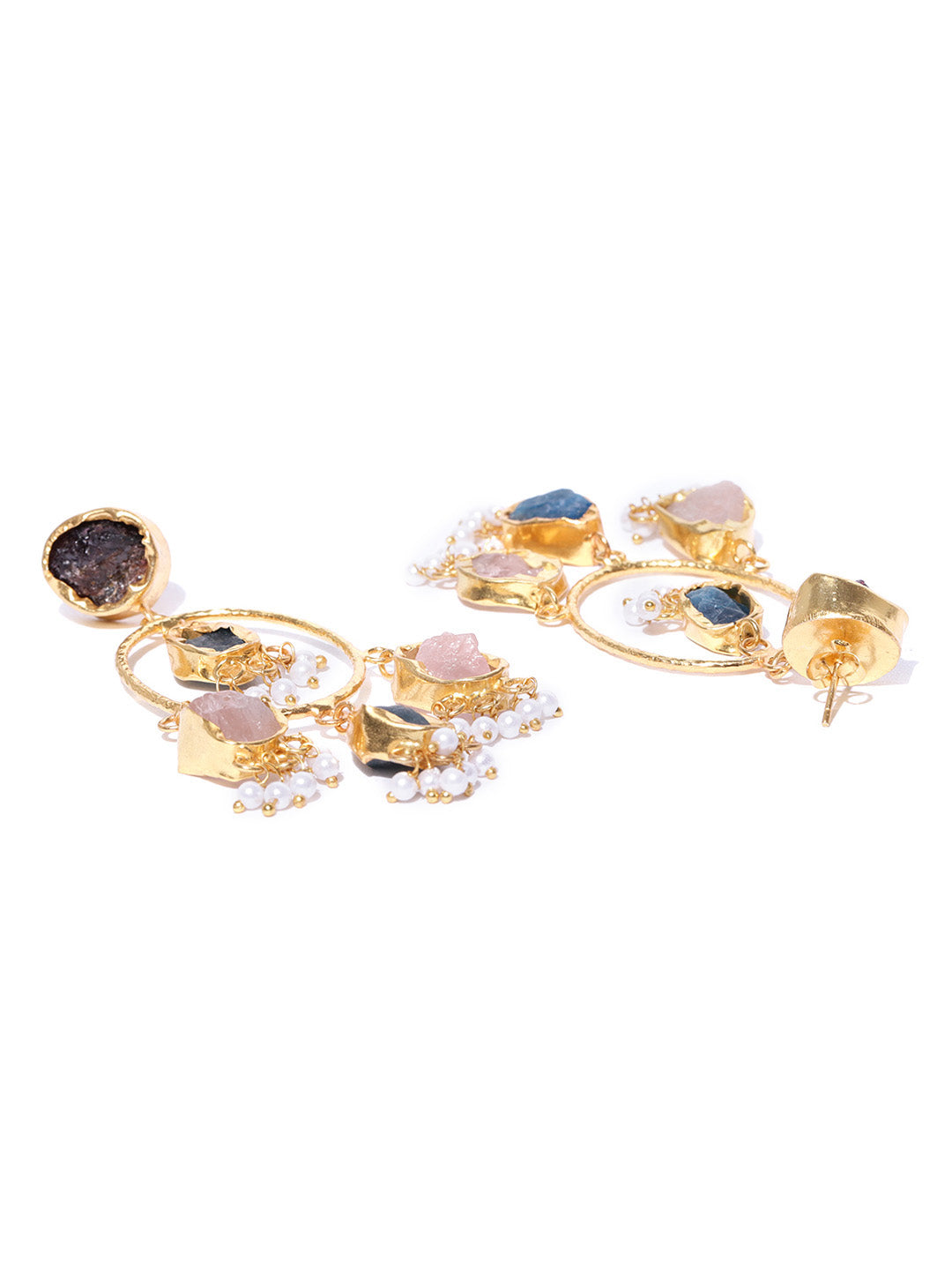 Blueberry gold plated multi color stone detailing drop earring
