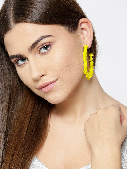 Blueberry yellow color beaded detailing hoop earring