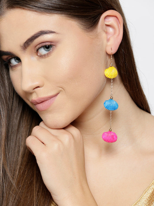 Blueberry multi color shell detailing chain drop earring