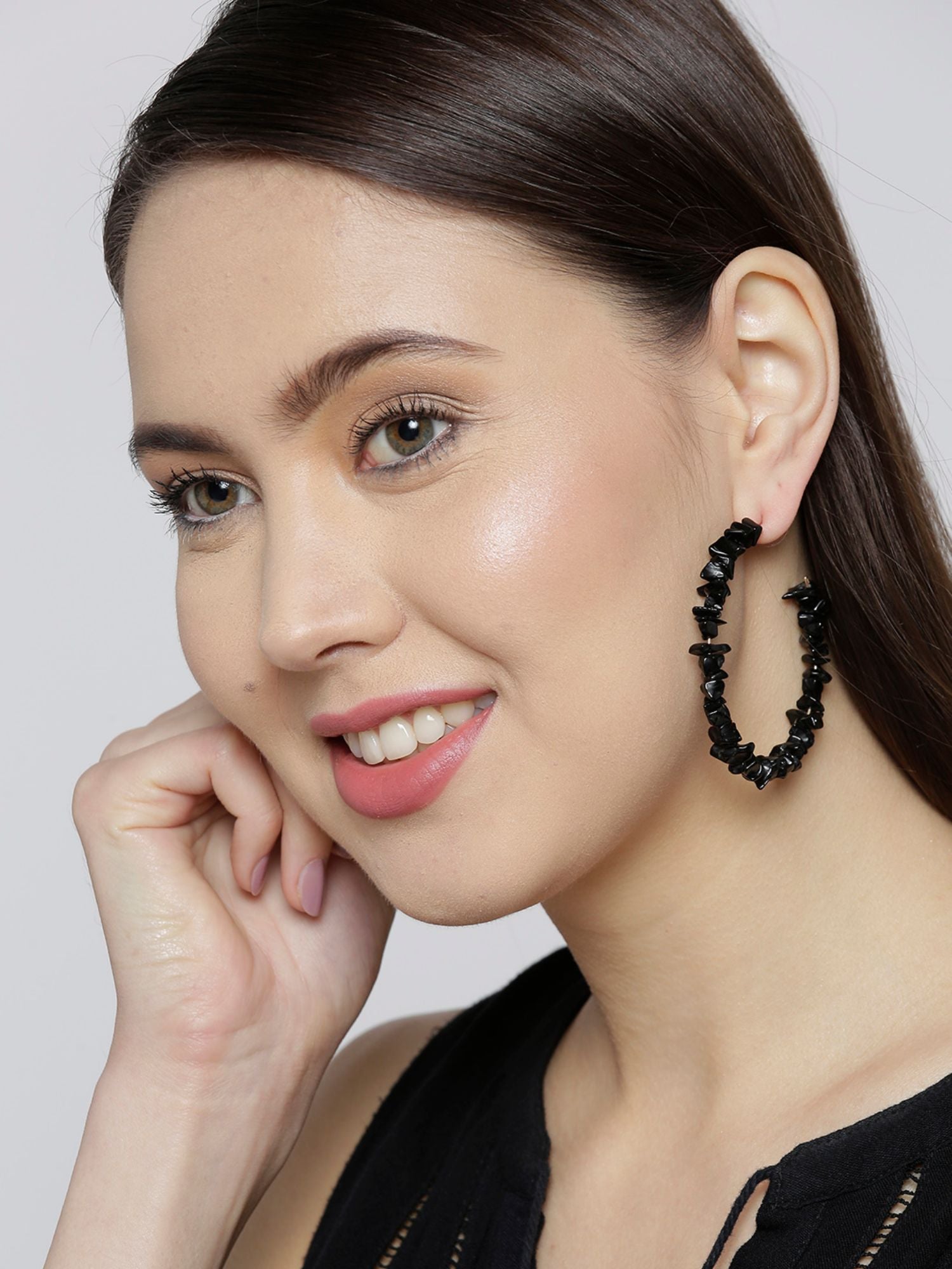 NJOY Silver Big Round Hoop Earrings For Girls & Women, Black Big Round Hoop  Earrings for