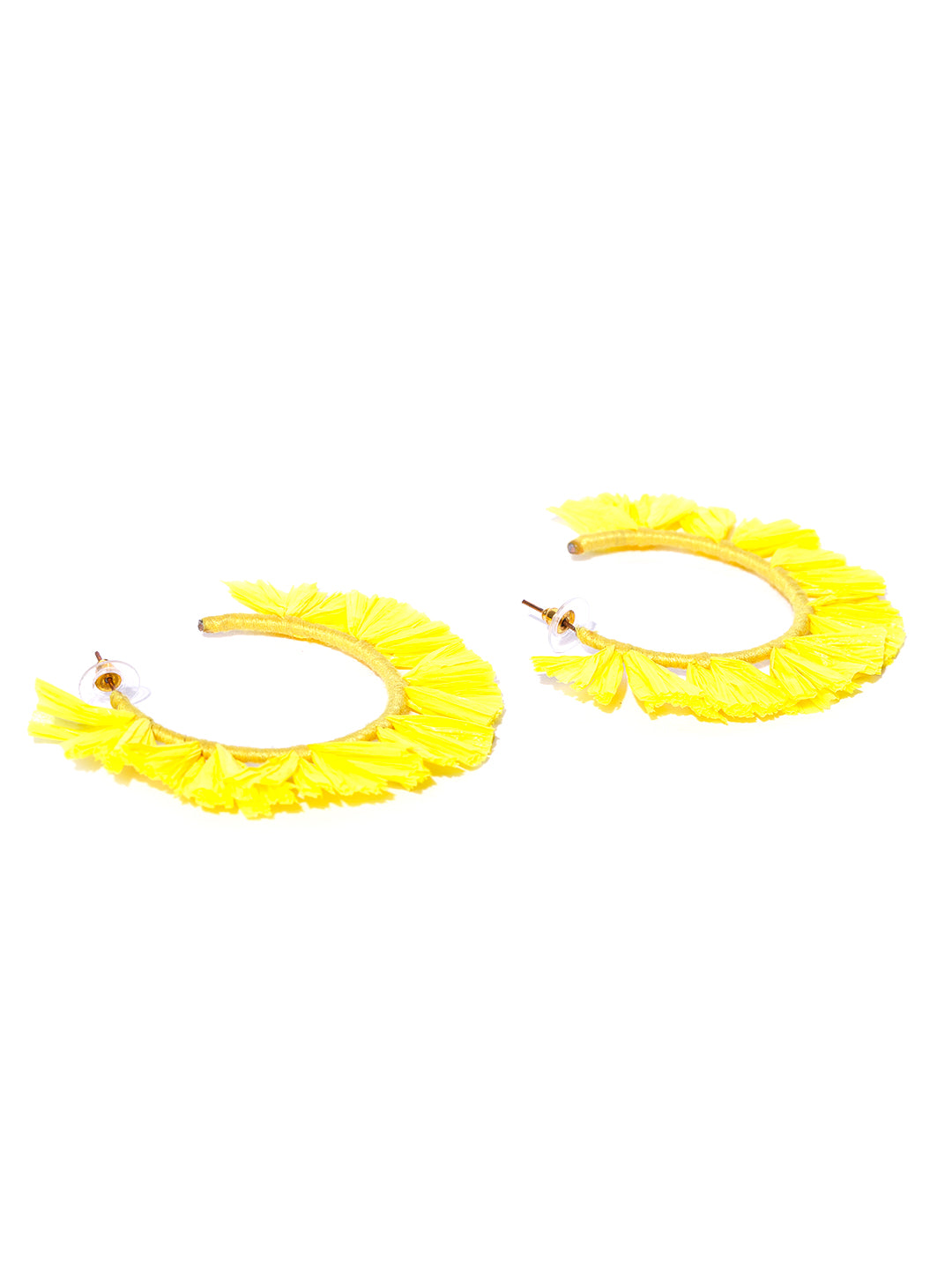 Blueberry yellow raffia detailing half hoop earring