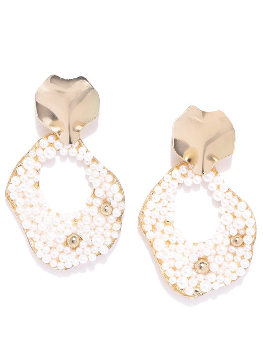 Blueberry white pearl detailing gold plated drop earring
