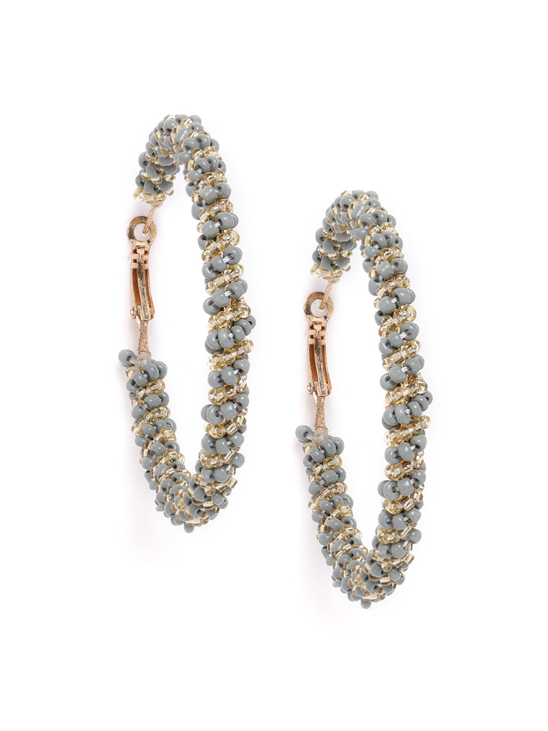 Blueberry grey anf golden colour beaded detailing hoop earring
