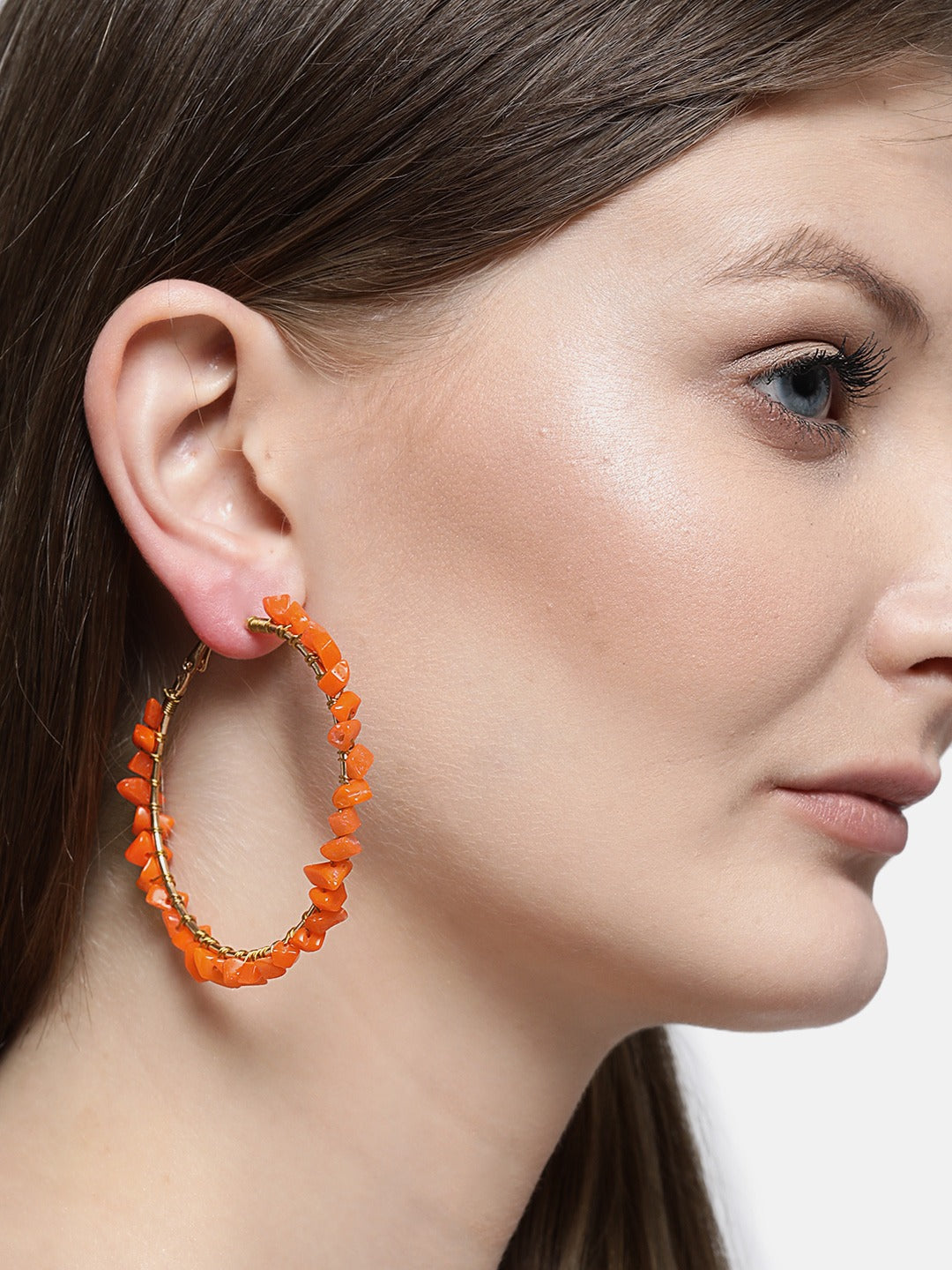 Blueberry orange colour stone detailing hoop earring