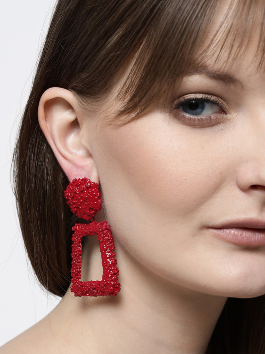 Blueberry red colour square shape drop earring