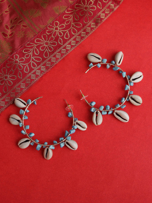 Blueberry white shell and blue beads detailing half hoop earring