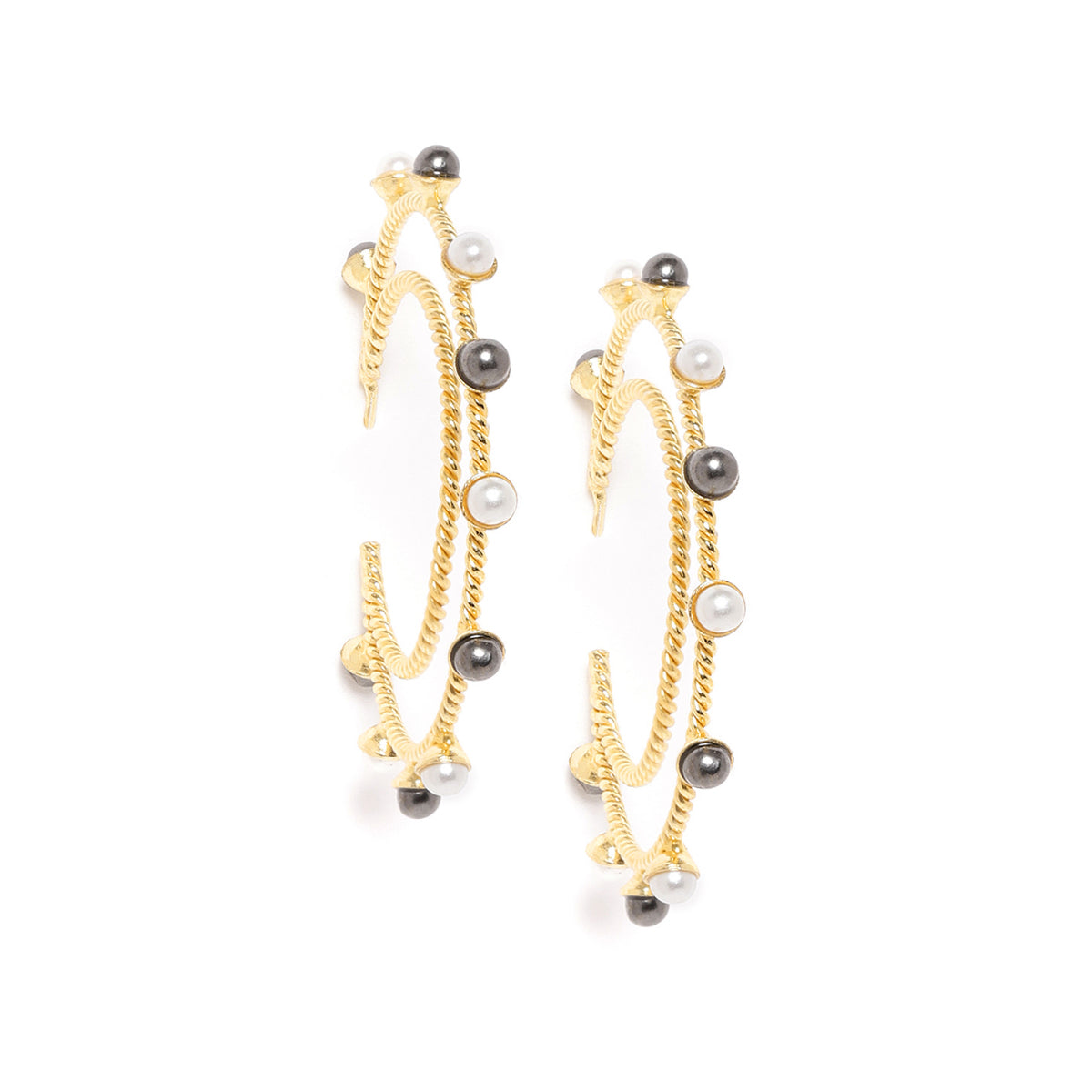 Blueberry gold plated pearl embellished half hoop earring
