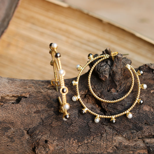Blueberry gold plated pearl embellished half hoop earring