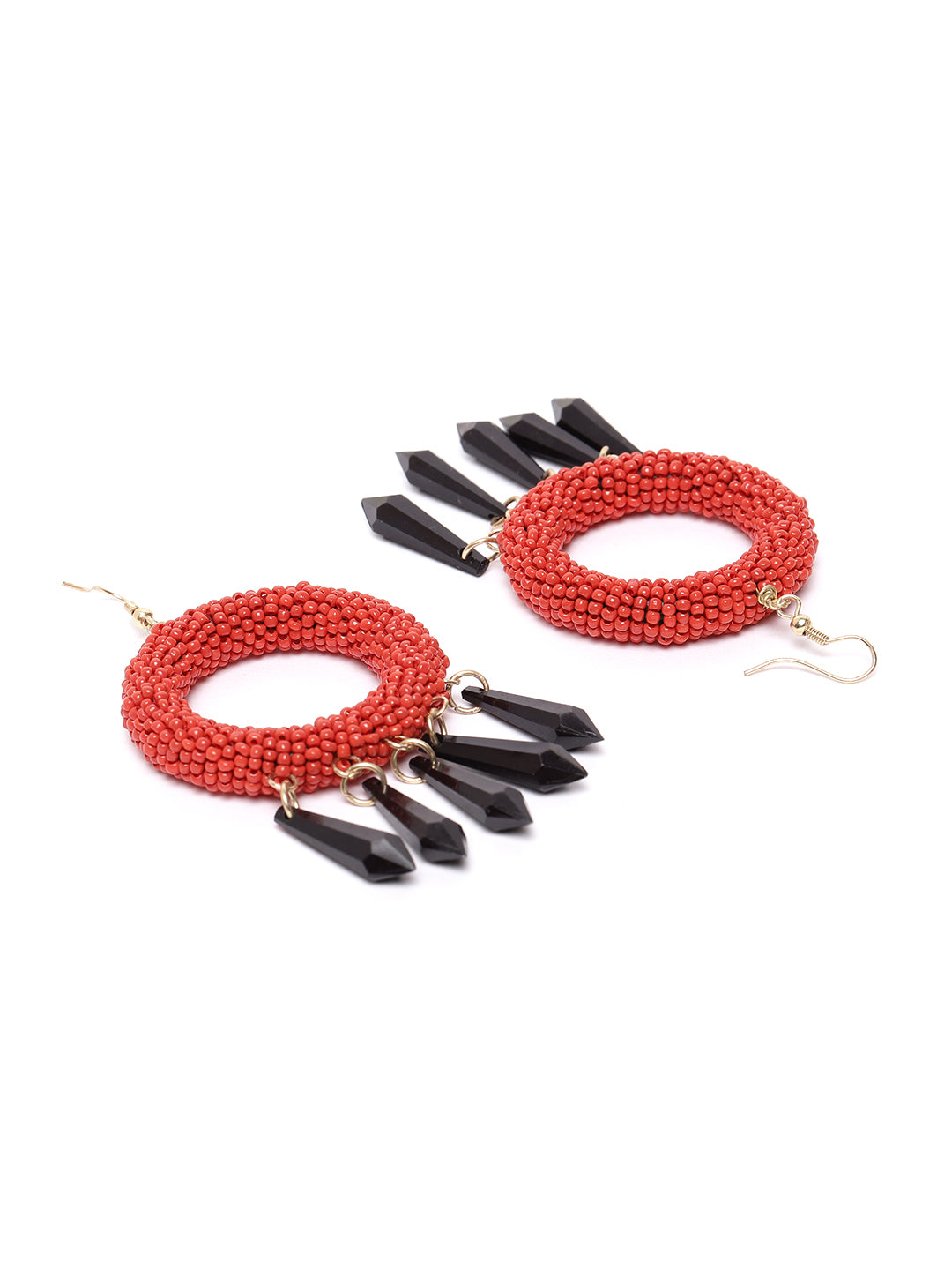 Blueberry red beads embellished circular drop earring