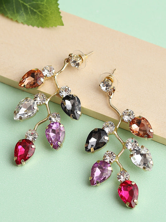Blueberry multi crytal diamond stone embellished drop earring