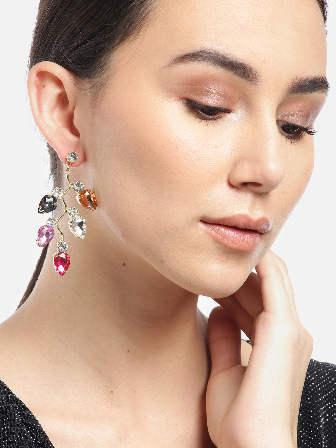 Blueberry multi crytal diamond stone embellished drop earring